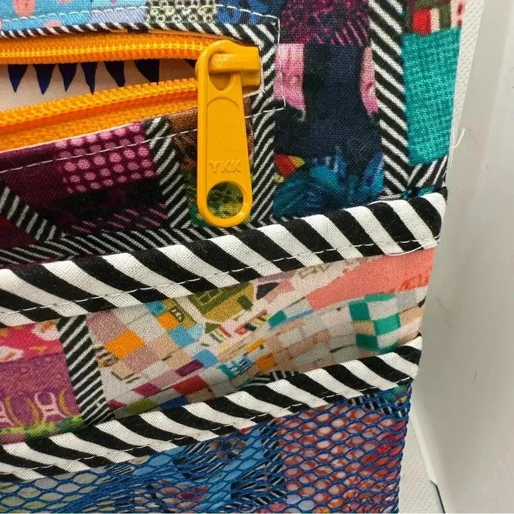 Colorful Patchwork Abstract Geometric Boho Multi Pocket Cosmetic‎ School Bag